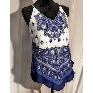 by & by Handkerchief Tank Top, Blue and White, Medium